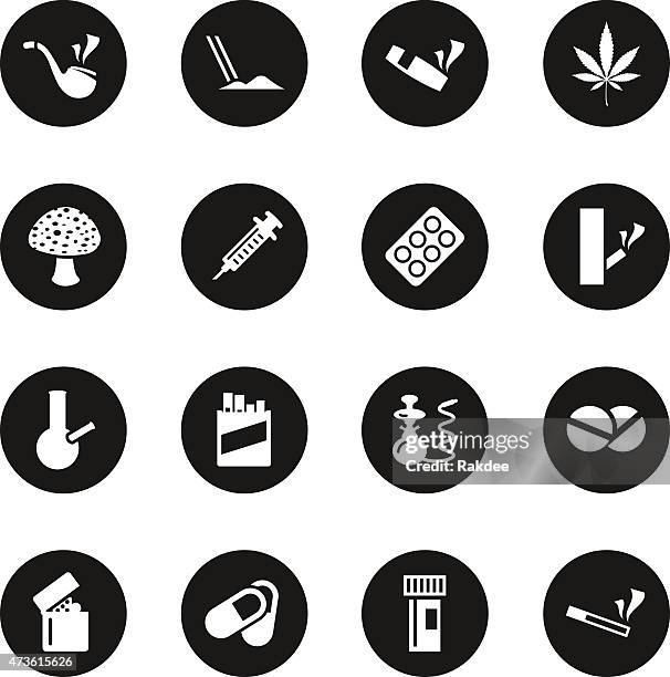 ilustraciones, imágenes clip art, dibujos animados e iconos de stock de los narcóticos y las drogas iconos-círculo negro serie - crack pipe