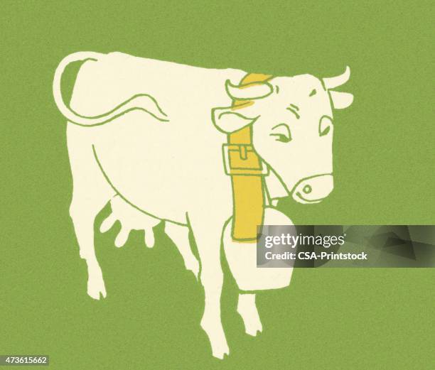 cow wearing bell - cowbell stock illustrations