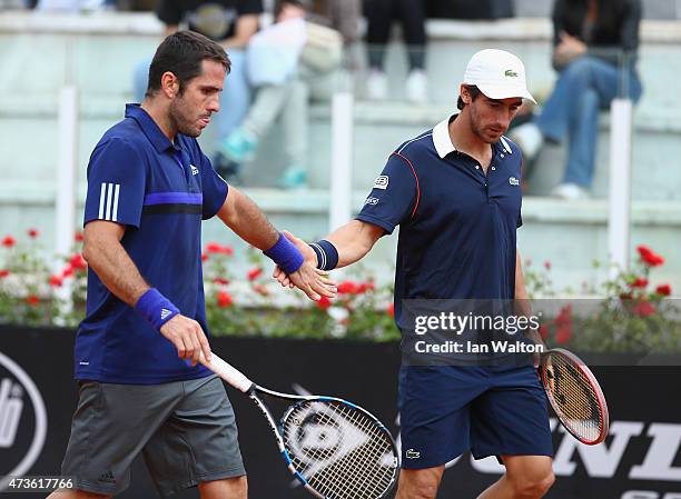 Pablo Cuevas of Argentina and David Marrero of Spain during their Men's Semi Final against Kevin Anderson of South Africa and Jérémy Chardy of France...