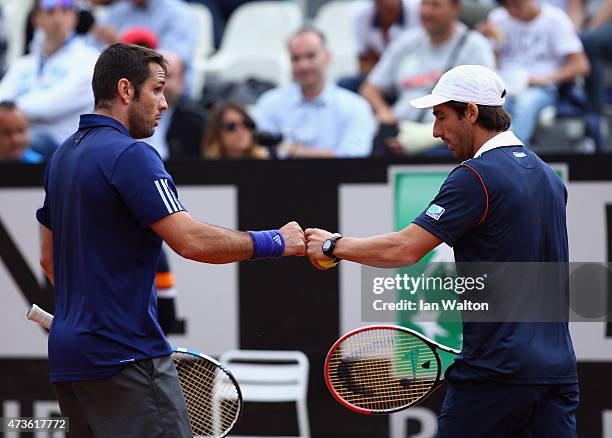 Pablo Cuevas of Argentina and David Marrero of Spain during their Men's Semi Final against Kevin Anderson of South Africa and Jérémy Chardy of France...