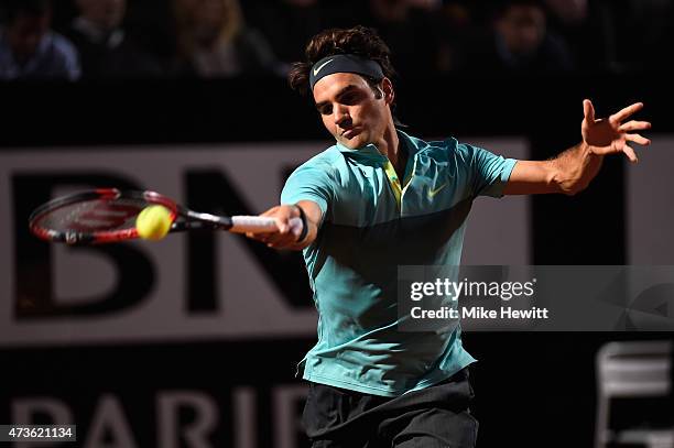 Roger Federer of Switzerland in action during his Men's Semi Final against compatriot Stan Wawrinka on Day Seven of The Internazionali BNL d'Italia...