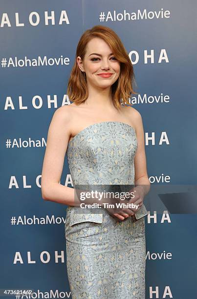 Emma Stone attends a VIP screening of 'Aloha' at Soho Hotel on May 16, 2015 in London, England.