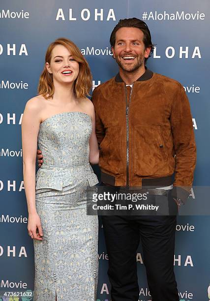 Emma Stone and Bradley Cooper attend a VIP screening of 'Aloha' at Soho Hotel on May 16, 2015 in London, England.