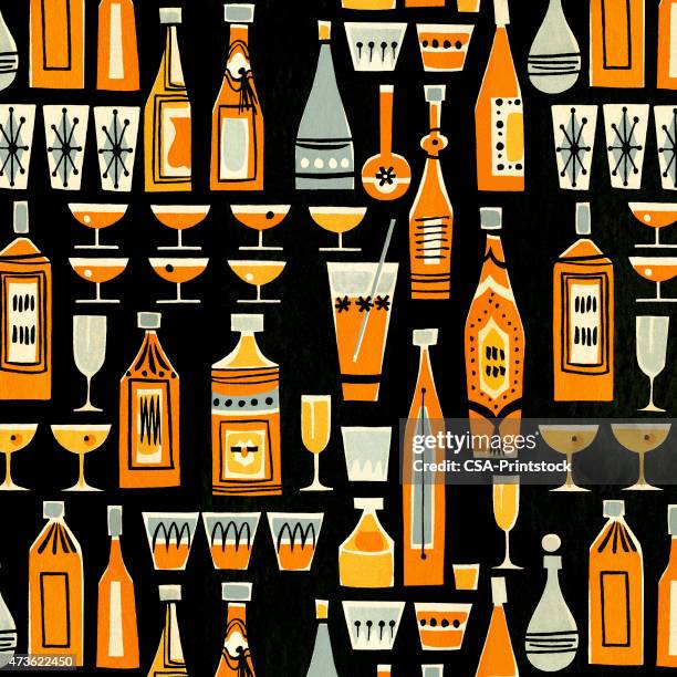 ilustraciones, imágenes clip art, dibujos animados e iconos de stock de cócteles y licores patrón de botella - whisky