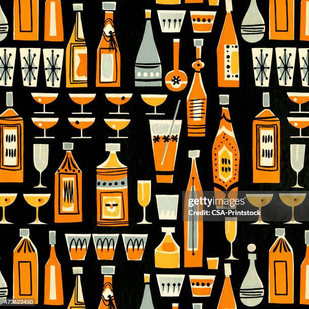cocktails and liquor bottle pattern - after work stock illustrations