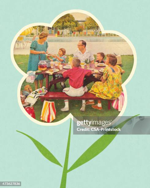 family picnic in a flower - family picnic stock illustrations