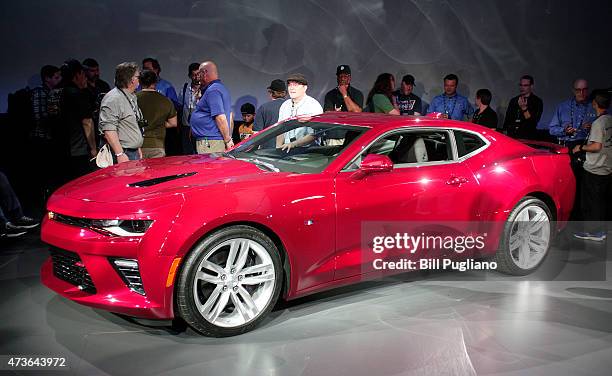 The new 2016 Chevrolet Camaro is shown after being revealed on May 16, 2015 in Detroit, Michigan. General Motors unveiled the sixth-generation Camaro...