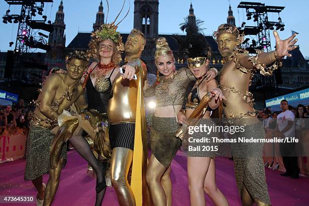 Guests in costumes attend the Life Ball 2015 at City Hall on May 16, 2015 in Vienna, Austria.
