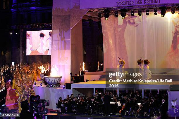 Dancers perform during the Life Ball 2015 at City Hall on May 16, 2015 in Vienna, Austria.