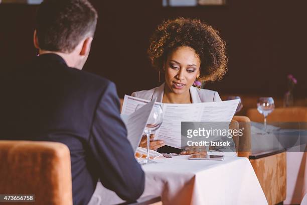 two business people on lunch in the restaurant - demanding boss stock pictures, royalty-free photos & images