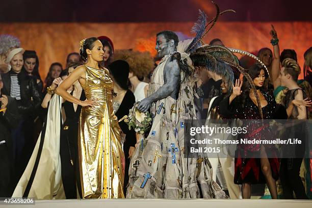 Alice Tumler and artists on stage during the Life Ball 2015 show at City Hall on May 16, 2015 in Vienna, Austria.