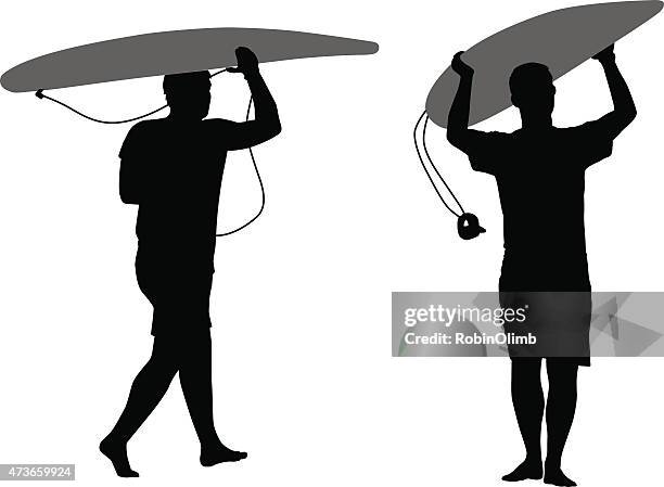 carrying surfboards on head - beach from above stock illustrations