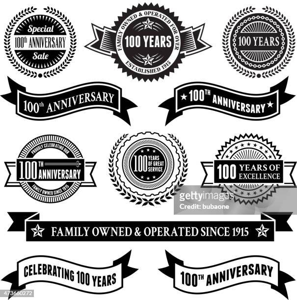 one hundred year anniversary vector badge set  vector background - number 100 stock illustrations