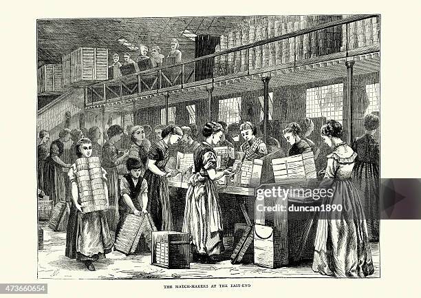 the match makers at the east end, london, 1871 - industrial revolution stock illustrations