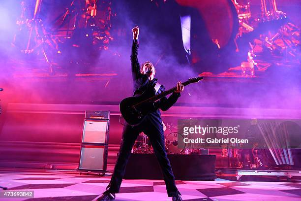 Musician Matthew Bellamy of Muse performs onstage at the KROQ Weenie Roast Y Fiesta 2015 at Irvine Meadows Amphitheatre on May 16, 2015 in Irvine,...