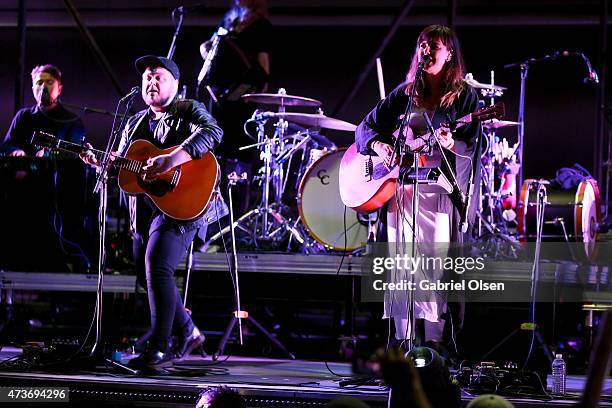 Musicians Ragnar Thorhalisson and Nanna Bryndis Hilmarsdottir of Of Monsters and Men performs onstage at the KROQ Weenie Roast Y Fiesta 2015 at...