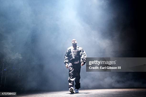 Rapper/Songwriter Kanye West performs at Power 106 Presents Powerhouse 2015 at Honda Center on May 16, 2015 in Anaheim, California.