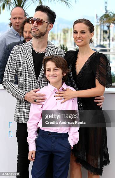 Actors Gilad Kahana, Amir Tessler and director Natalie Portman attend a photocall for "A Tale Of Love And Darkness" during the 68th annual Cannes...