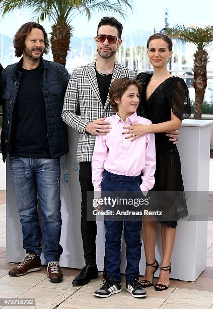 Producer Ram Bergman, actors Gilad Kahana, Amir Tessler and director Natalie Portman attend a photocall for "A Tale Of Love And Darkness" during the...