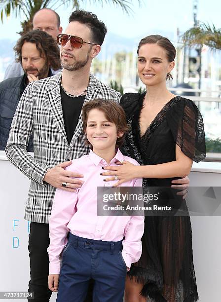 Actors Gilad Kahana, Amir Tessler and director Natalie Portman attend the "A Tale Of Love And Darkness" Photocall during the 68th annual Cannes Film...