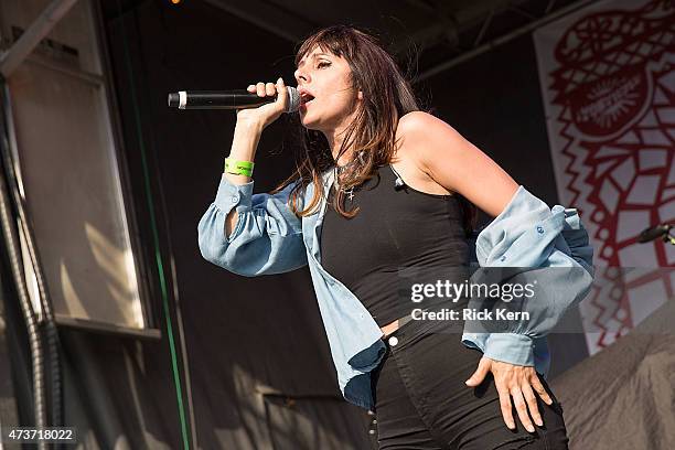 Rapper Mala Rodriguez performs onstage during the Pachanga Latino Music Festival at Fiesta Gardens on May 16, 2015 in Austin, Texas.