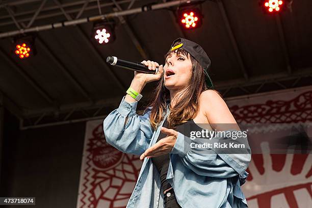 Rapper Mala Rodriguez performs onstage during the Pachanga Latino Music Festival at Fiesta Gardens on May 16, 2015 in Austin, Texas.