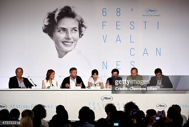 Moderator Jean-Pierre Lavoignat, actress Emmanuelle Bercot, actor Vincent Cassel, director Maiwenn, actor Louis Garrel, scriptwriter Etienne Comar...