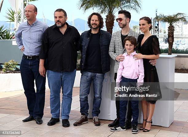 Executive producer Nicolas Chartier, guest, producer Ram Bergman, actors Gilad Kahana, Amir Tessler and director Natalie Portman attend a photocall...