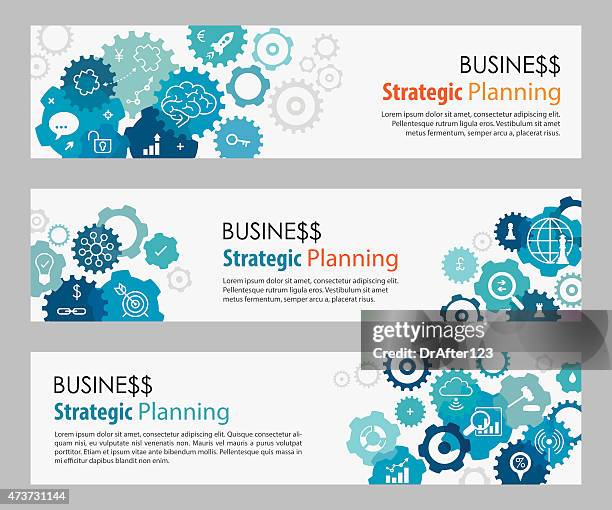 banners with blue gears and business strategy icons - rockets game stock illustrations