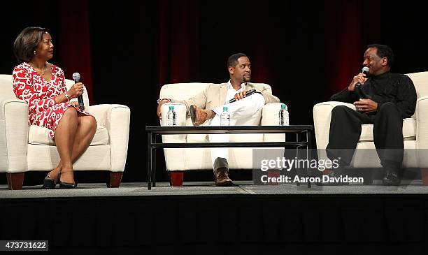 Edna Kane-Williams, Blair Underwood and Donnie Simpson attend 'A Conversation about Hollywood, Radio and Fame' at the AARP Life@50+ Expo at the Miami...