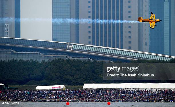 Nigel Lamb of Great Britain performs during the qualifying of the second stage of the Red Bull Air Race World Championship on May 16, 2015 in Chiba,...