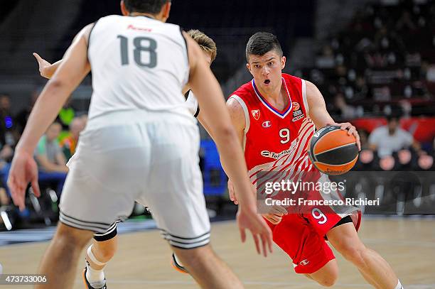 Vojislav Stojanovic, #9 of crvena Zvedza in action during the Adidas Next Generation Tournament Final Game between Real Madrid vs Crvena Zvezda at...