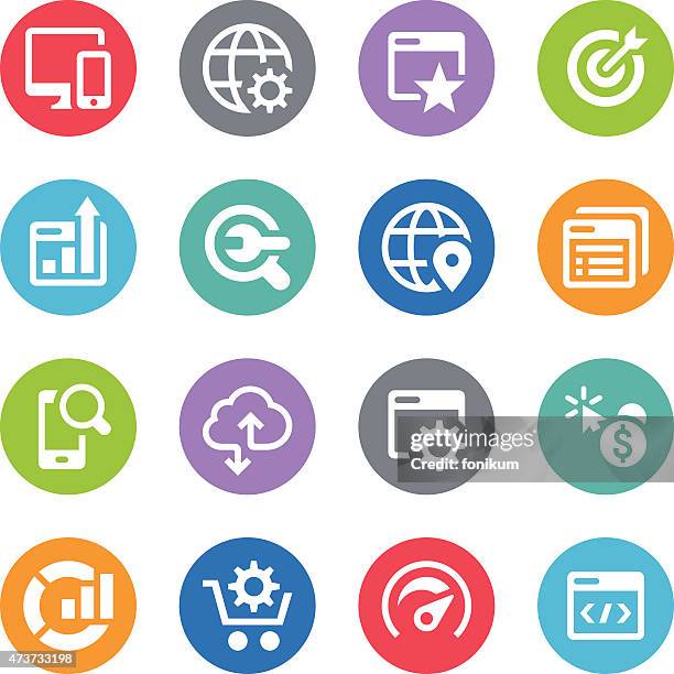 seo icon set - circle illustrations - marketing tools stock illustrations