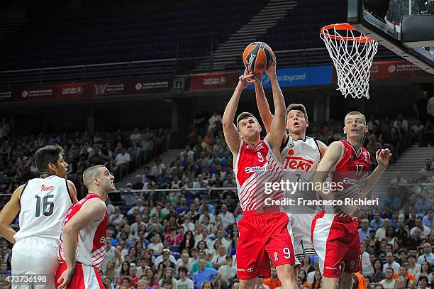 Vojislav Stojanovic, #9 of Crvena Zvedza in action during the Adidas Next Generation Tournament Final Game between Real Madrid vs Crvena Zvezda at...