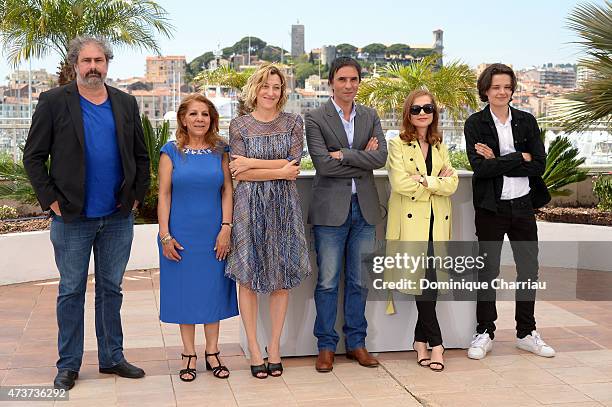 Actor Gustave Kervern, Tassadit Mandi, Valeria Bruni Tedeschi, director Samuel Benchetrit and actors Isabelle Huppert and Jules Benchetrit attend the...