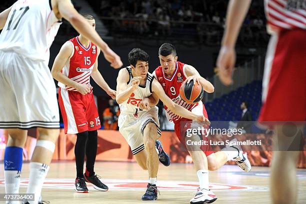 Vojislav Stojanovic, #9 of Crvena Zvezda in action during the Adidas Next Generation Tournament Final Game between Real Madrid vs Crvena Zvezda at...