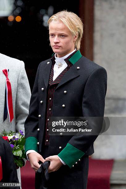 Crown Princess Mette-Marit of Norway's son, Marius Borg Hoiby attends the traditional morning children's parade, at their home, Skaugum, in Asker,...