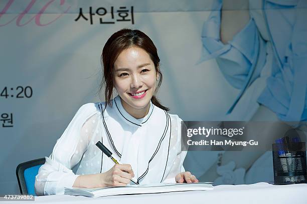 South Korean actress Han Ji-Min attends the autograph session for ANA CAPRI at Lotte Department Store on May 16, 2015 in Seoul, South Korea.