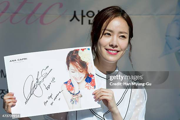 South Korean actress Han Ji-Min attends the autograph session for ANA CAPRI at Lotte Department Store on May 16, 2015 in Seoul, South Korea.