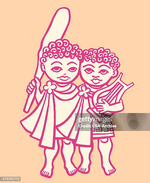 zodiac gemini twins - two people looking into the future stock illustrations