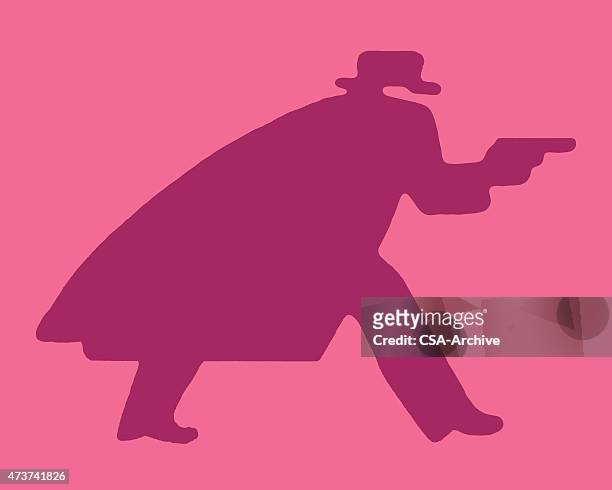 mann in langer mantel mit waffe - pink pistols stock-grafiken, -clipart, -cartoons und -symbole