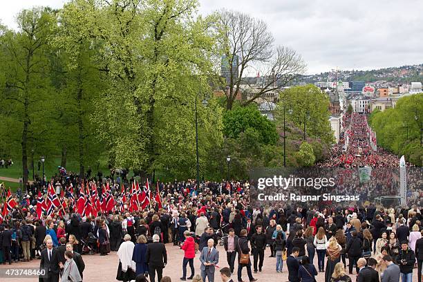 General view of the Children's Parade during the Norwegian National Day on May 17, 2015 in Oslo, Norway.