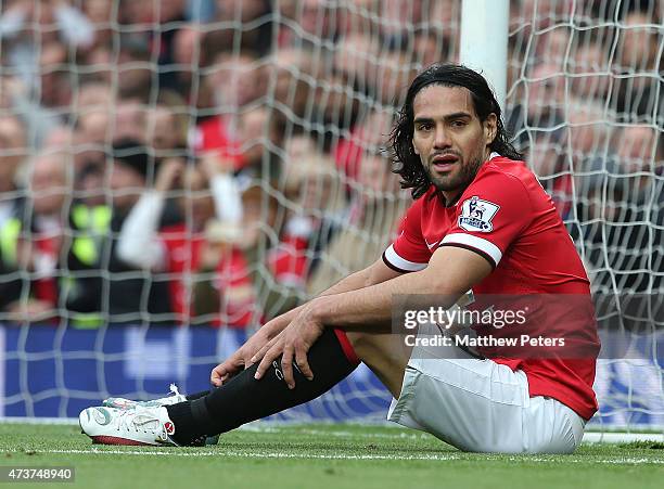 Radamel Falcao of Manchester United in action during the Barclays Premier League match between Manchester United and Arsenal at Old Trafford on May...