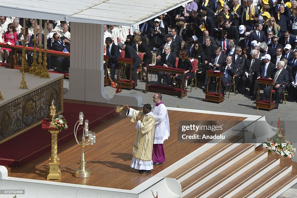 Pope Francis leads a canonization ceremony of new saints