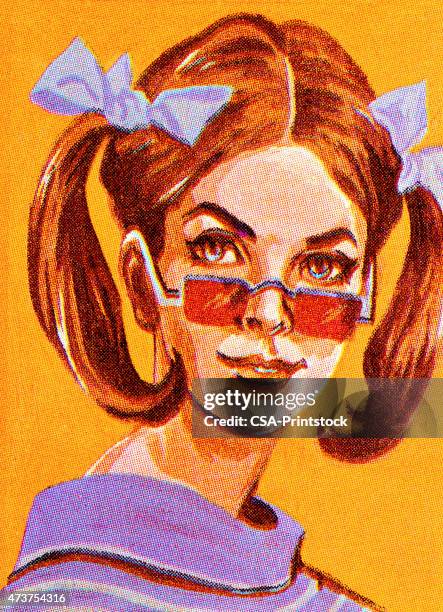 groovy girl with sunglasses - ginger glasses stock illustrations