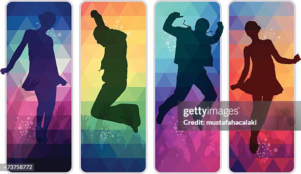tanz jugendliche auf bunte mosaik schilder - tanzen stock-grafiken, -clipart, -cartoons und -symbole