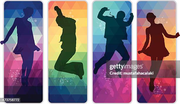 ilustrações, clipart, desenhos animados e ícones de adolescentes dançando na obedeçam de mosaico colorido - dançando em discoteca