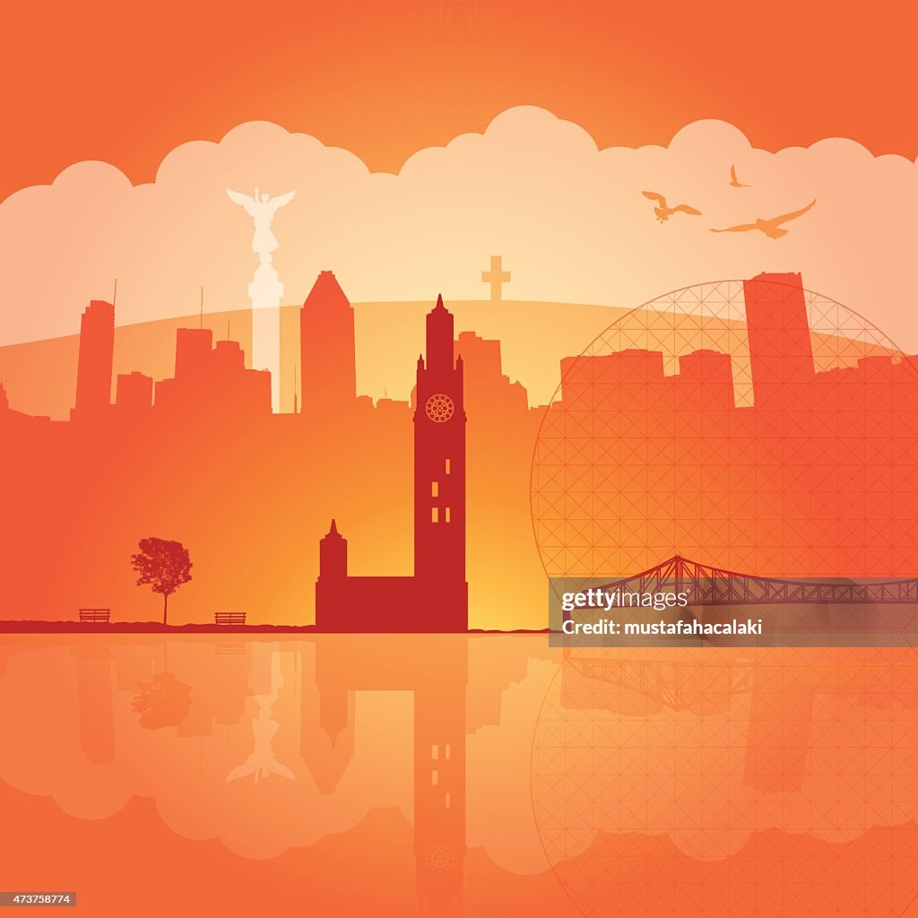 Montreal sunset with city silhouettes