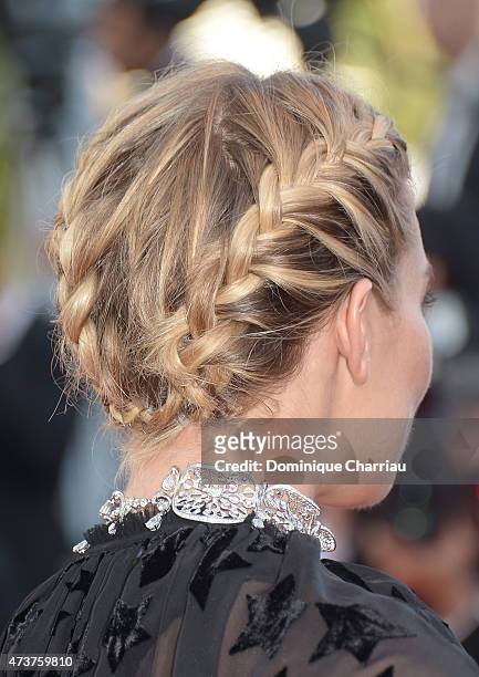 Jury member Sienna Miller, hair detail, attends the "Carol" Premiere during the 68th annual Cannes Film Festival on May 17, 2015 in Cannes, France.