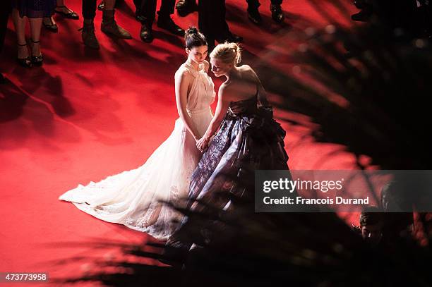 Rooney Mara and Cate Blanchett attend the Premiere of "Carol" during the 68th annual Cannes Film Festival on May 17, 2015 in Cannes, France.